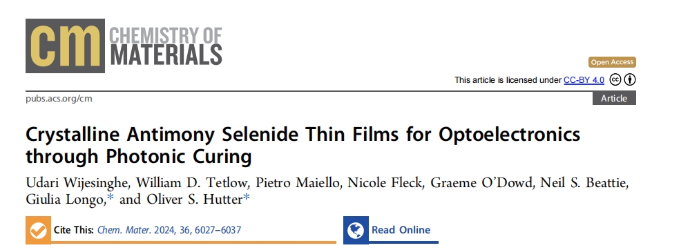《Chemistry of Materials》：通過光子燒結製備用於光電器件的晶體硒化銻薄膜（IF=8.695）